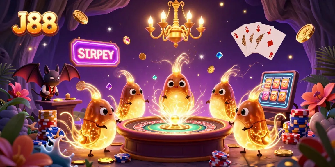 Experience thrilling moments at J88 casino with glowworms and sparkling wins in this vibrant scene.