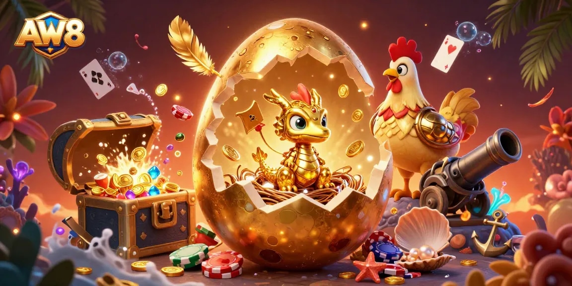 AW8 showcases a dynamic scene with a golden dragon and poker chips, symbolizing casino excitement.