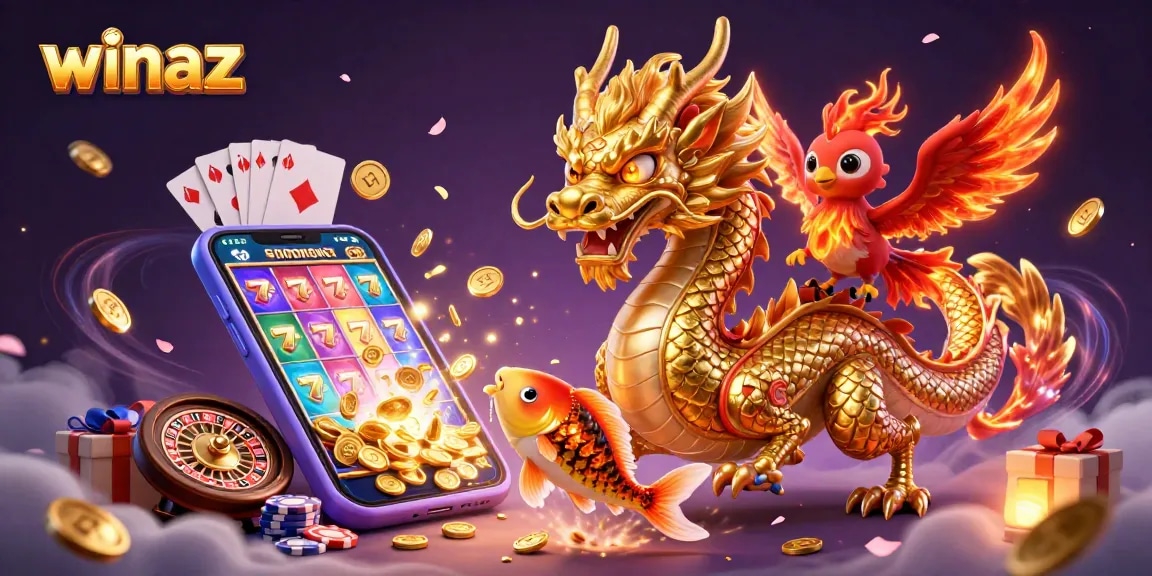Experience thrilling wins with winaz’s dynamic casino scene featuring dragons and gold coins.