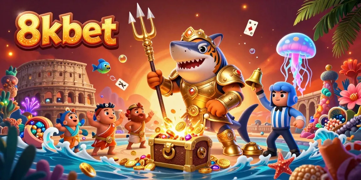 Engage with 8kbet in a vibrant underwater colosseum, showcasing thrilling gambling adventures.