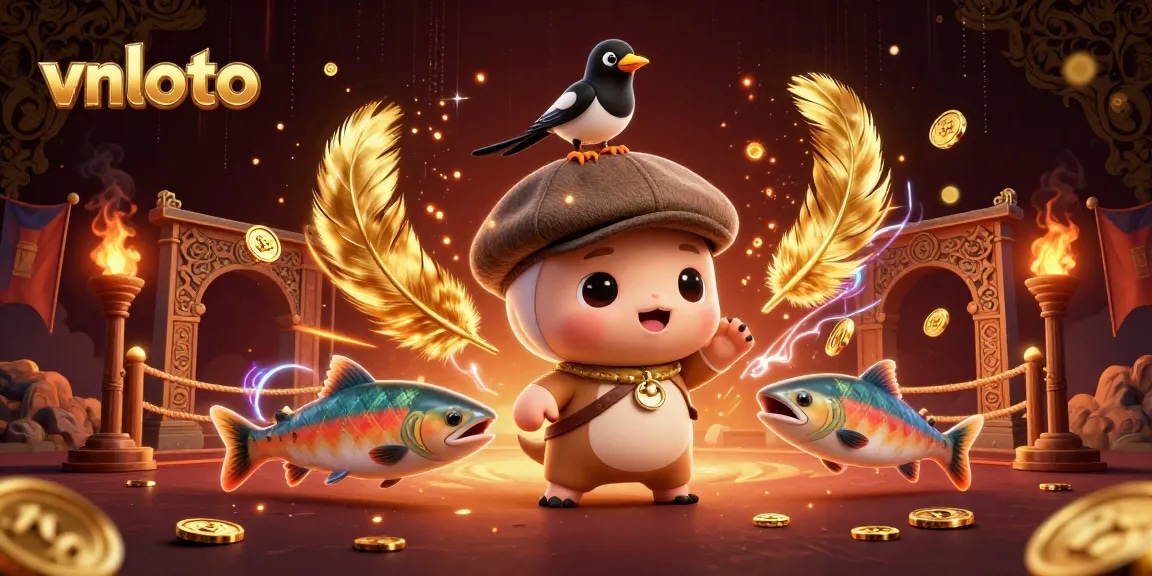 Experience the excitement of vnloto with charming characters winning in a vibrant, casino-themed scene.