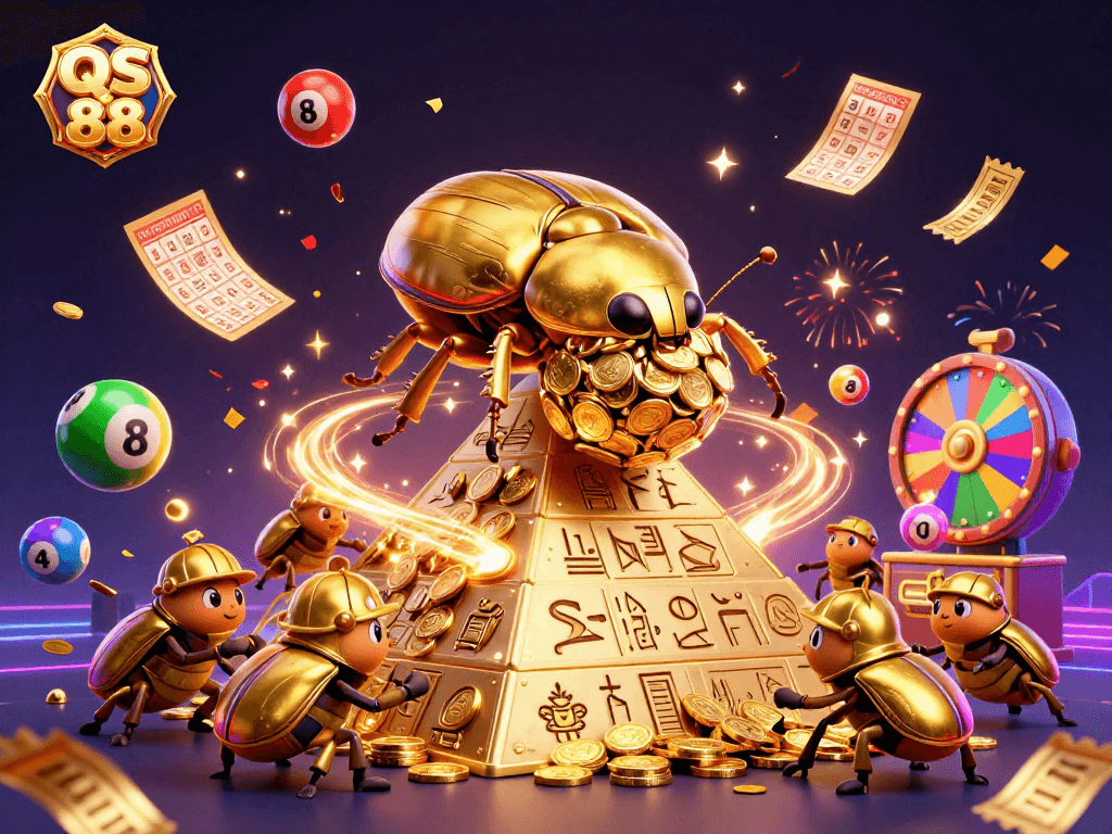 Experience the excitement of QS 88 with vibrant lottery elements and dynamic casino themes in a stunning scene.