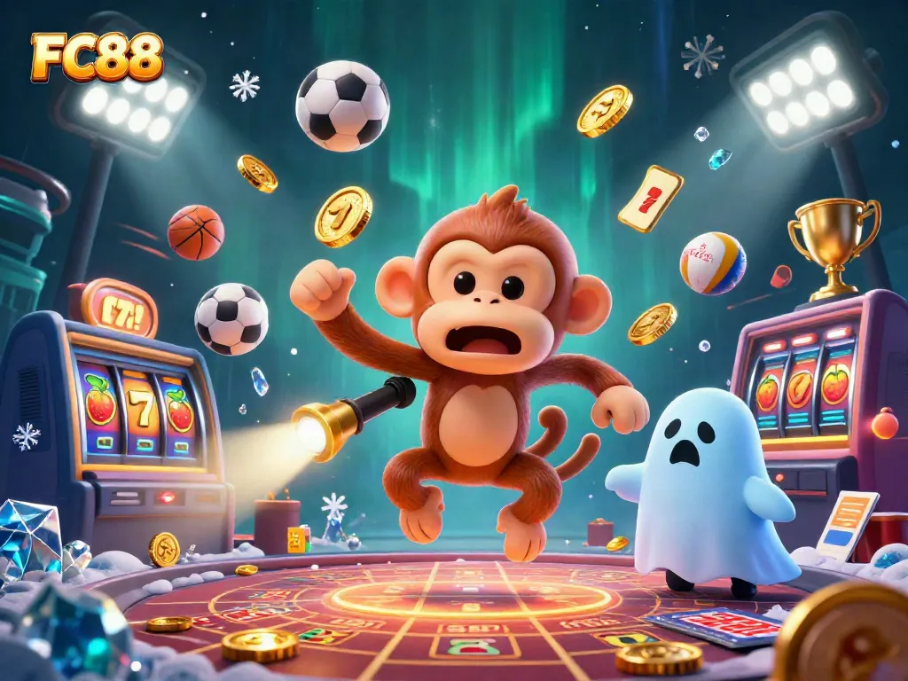 Experience thrilling slots and virtual games at FC88 with a playful poltergeist and ghost-hunter puppy.