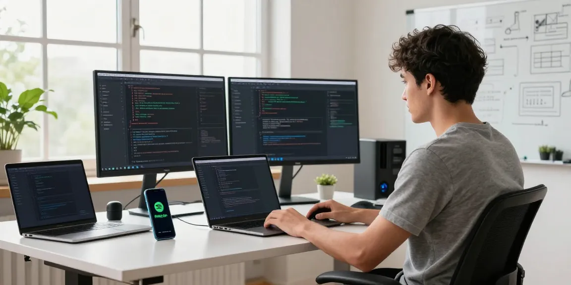 Developer working on spotify crack latest version in a modern workspace.
