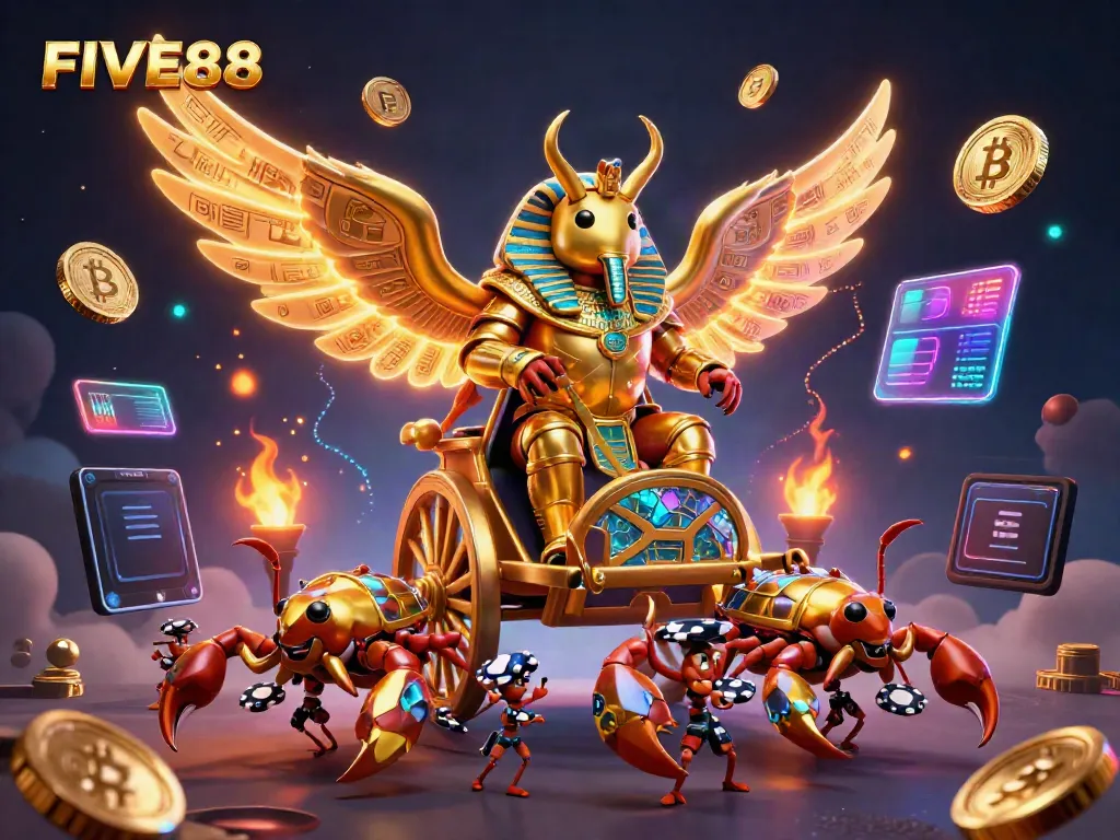 Engage in the thrilling world of FIVE88's casino games with dynamic gold and neon visuals.