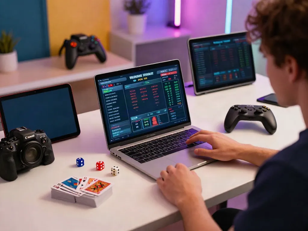 Player using https://net88.broker/ for sports betting at a stylish home office.