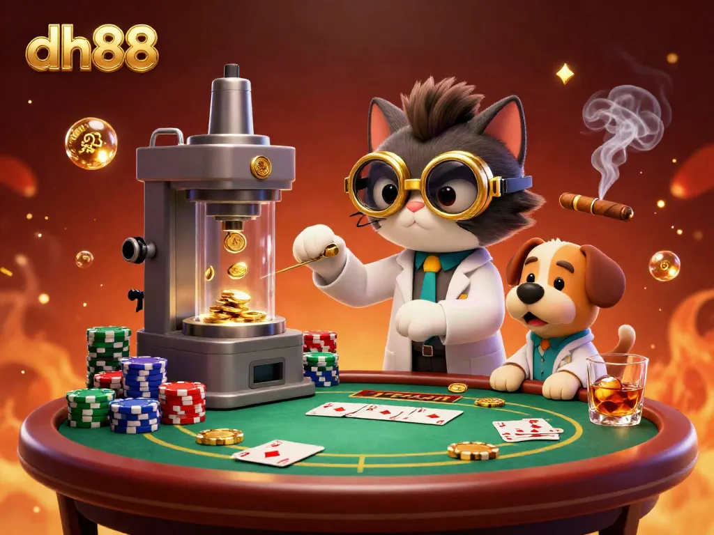 Engage with dh88 by winning at poker with this vibrant 3D digital illustration of a casino scene.