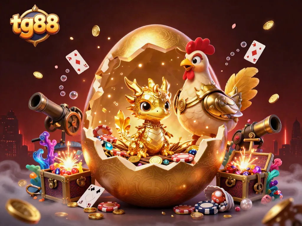 Engage with tg88 by experiencing a thrilling underwater adventure featuring a golden dragon, poker chips, and treasure.