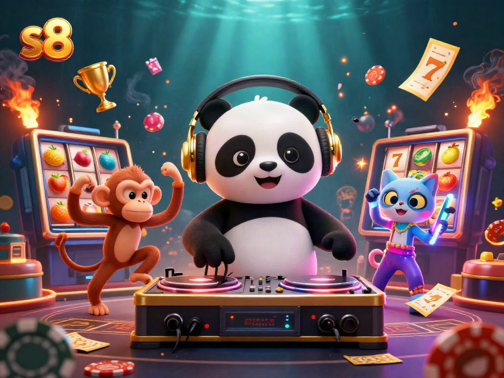 Engage with exciting s8 casino action featuring a DJ panda, breakdancing monkey, and a glow stick kitten.