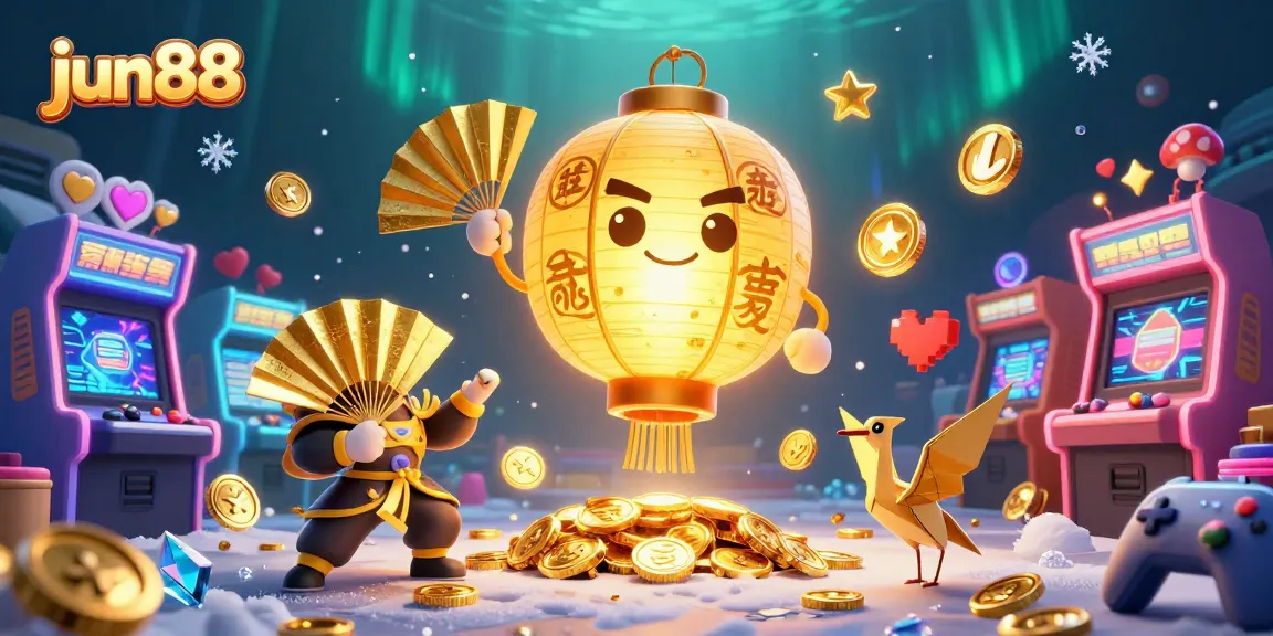Experience the excitement at jun88 with vibrant gaming elements and a magical atmosphere in this 3D casino illustration.