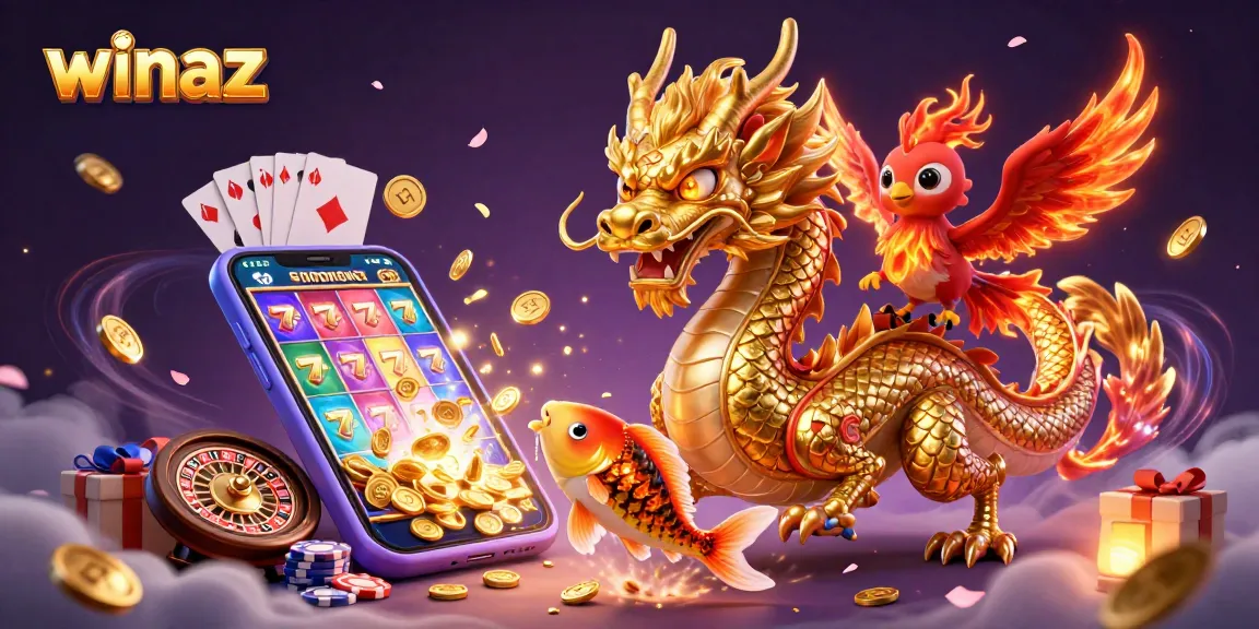 Experience thrilling wins with winaz’s dynamic casino scene featuring dragons and gold coins.