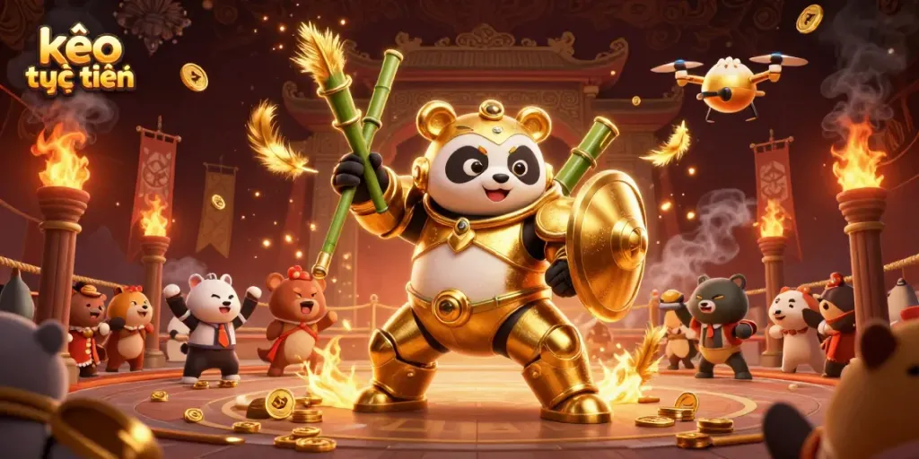 Experience the thrill of kèo trực tuyến with dynamic casino action featuring a mech-suit panda.