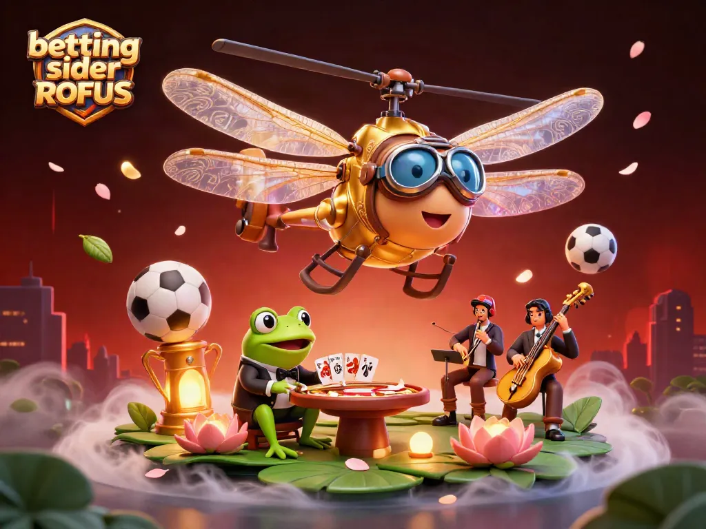 Experience thrilling gameplay with betting sider uden ROFUS at a vibrant lily pad casino scene featuring a dragonfly pilot.