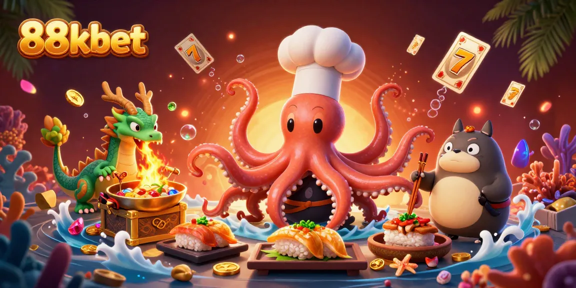 Experience the thrill of 88kbet with a dynamic casino-themed illustration featuring vibrant characters and game elements.