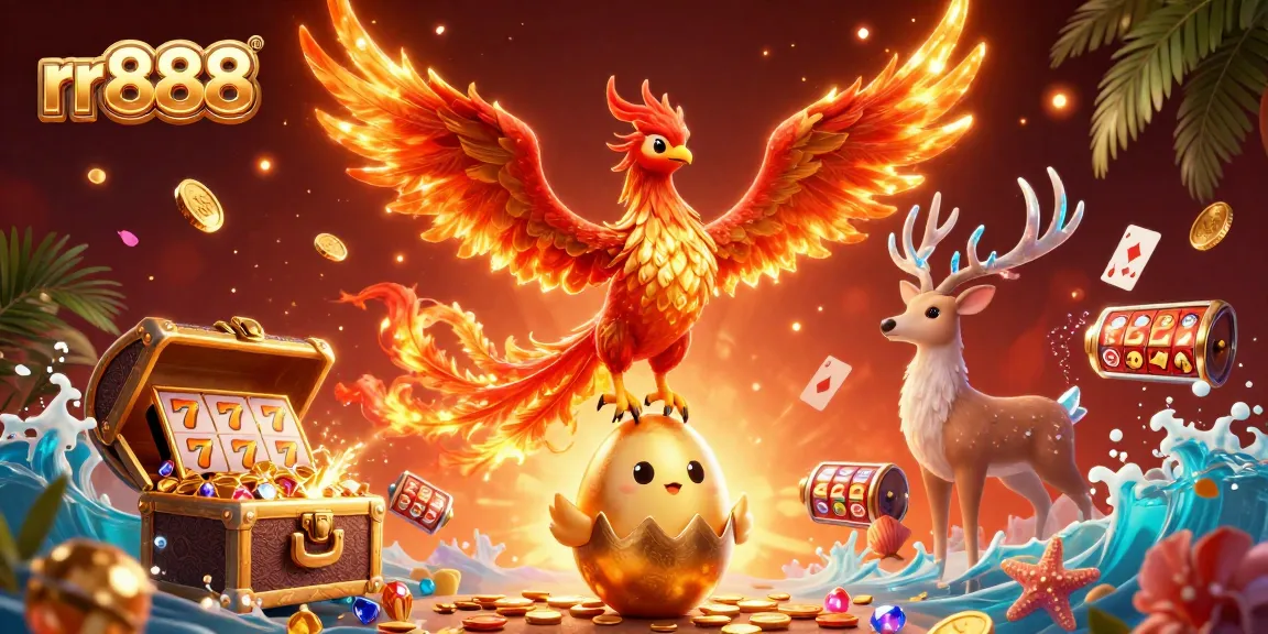 Experience thrilling action with rr888 as the phoenix rises amidst golden jackpots and colorful gems.