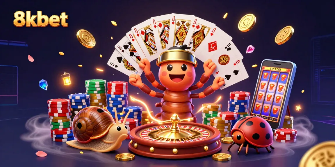 Engage with 8xbet by experiencing thrilling casino action with a dynamic 3D scene of a millipede dealer.