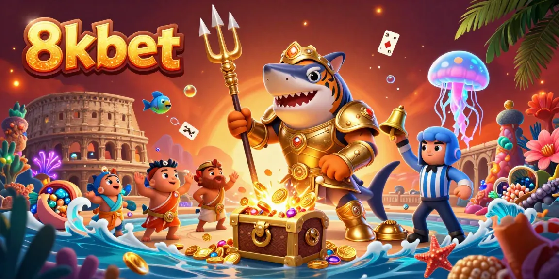 Engage with 8kbet in a vibrant underwater colosseum, showcasing thrilling gambling adventures.