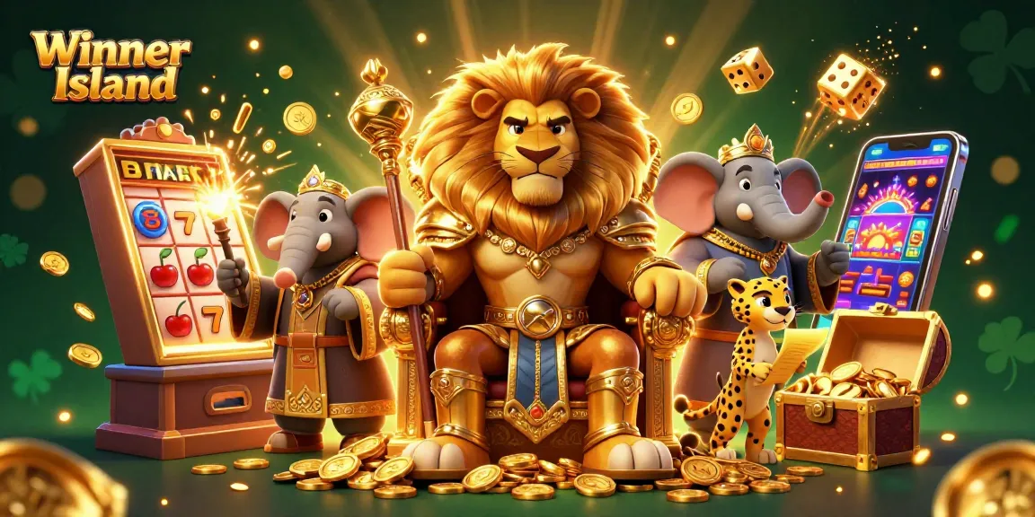 Experience excitement at Winner Island Casino with vibrant characters, slots, and treasures bursting with coins!