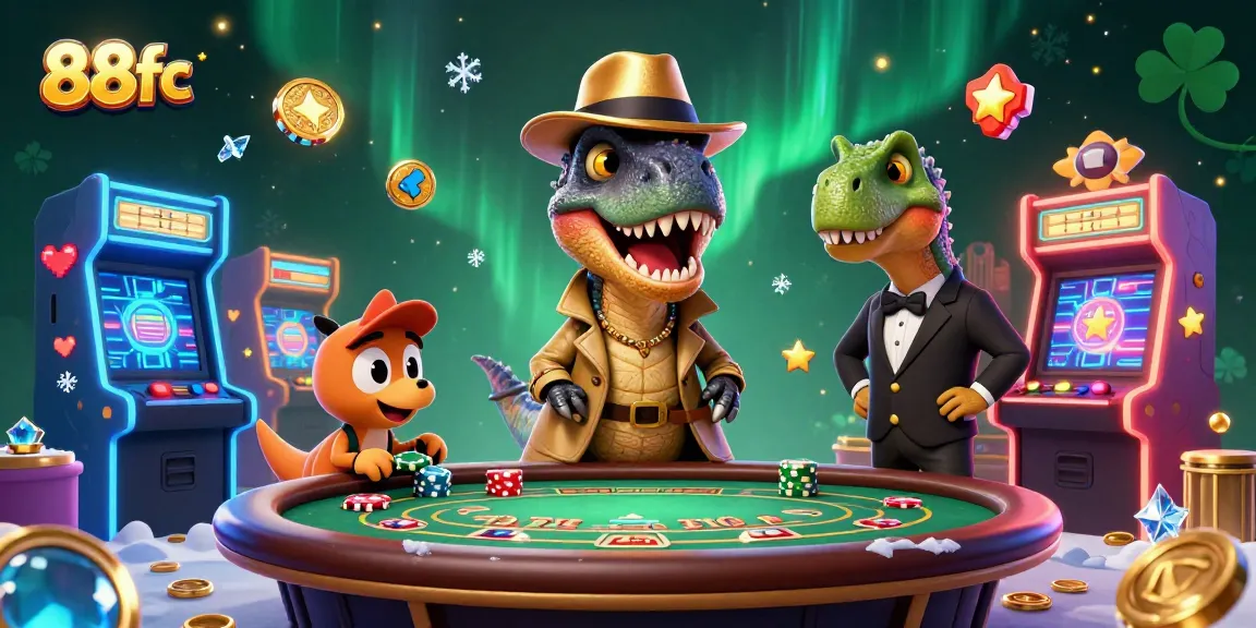 88fc showcases a thrilling blackjack scene with a velociraptor card counter, stegosaurus pit boss, and compy pickpocket.