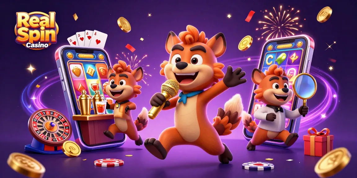 Speel nu bij Real Spin Casino met 3D-hyena's die een komedieclub runnen en spannende casinospellen aanbieden.