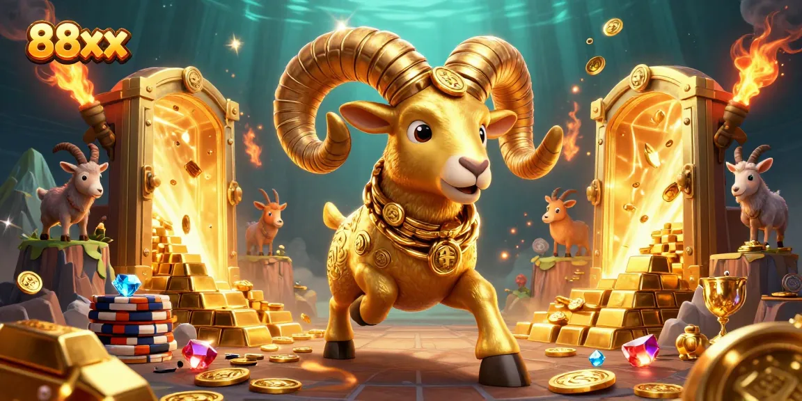 Experience the thrilling excitement of 88xx with a majestic golden ram charging at a treasure vault.