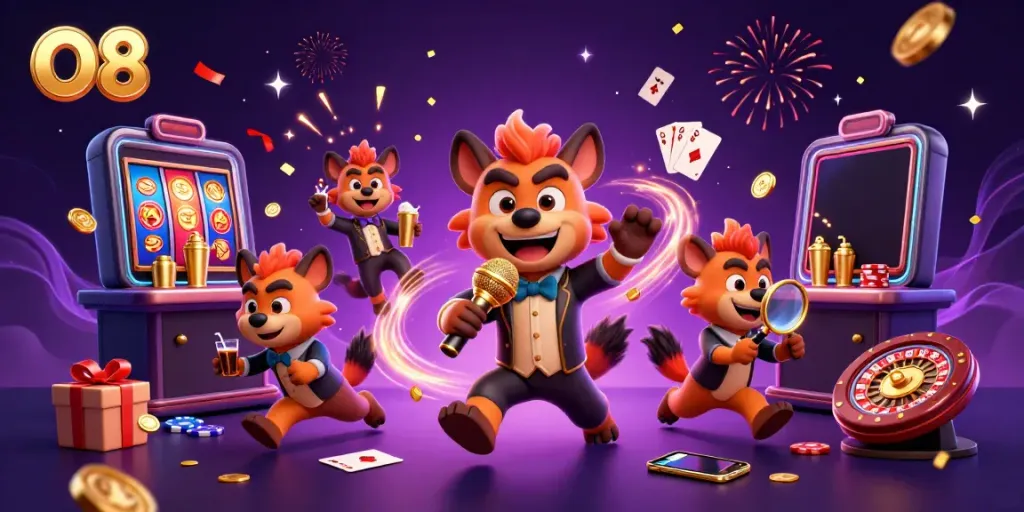 Enjoy thrilling moments at O8's comedy casino with hyenas mixing drinks and telling jokes.