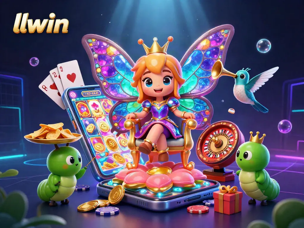Play slots and win at llwin with the butterfly queen in a vibrant 3D casino wonderland.