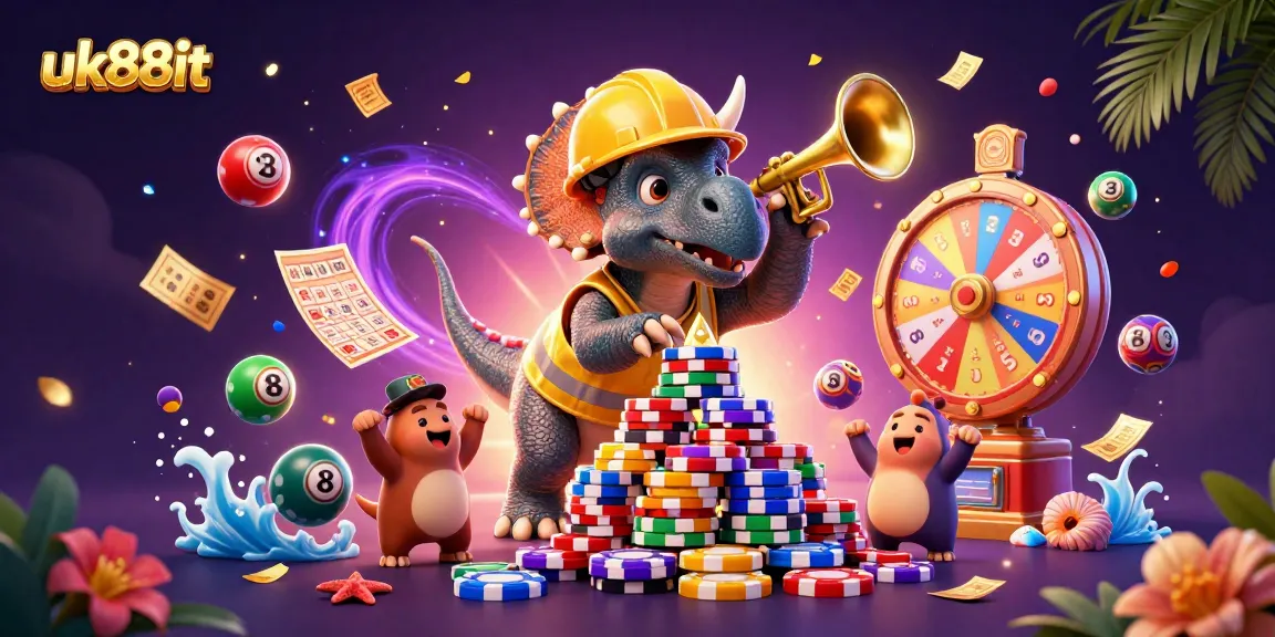 Experience the thrill of uk88it with 3D characters cheering amidst gambling excitement!