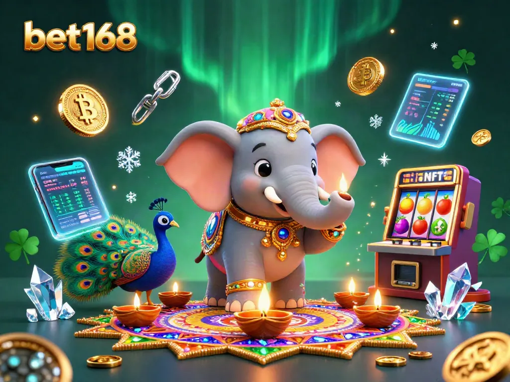 Experience the excitement at bet168 with vibrant casino illustrations showcasing slots and crypto elements.