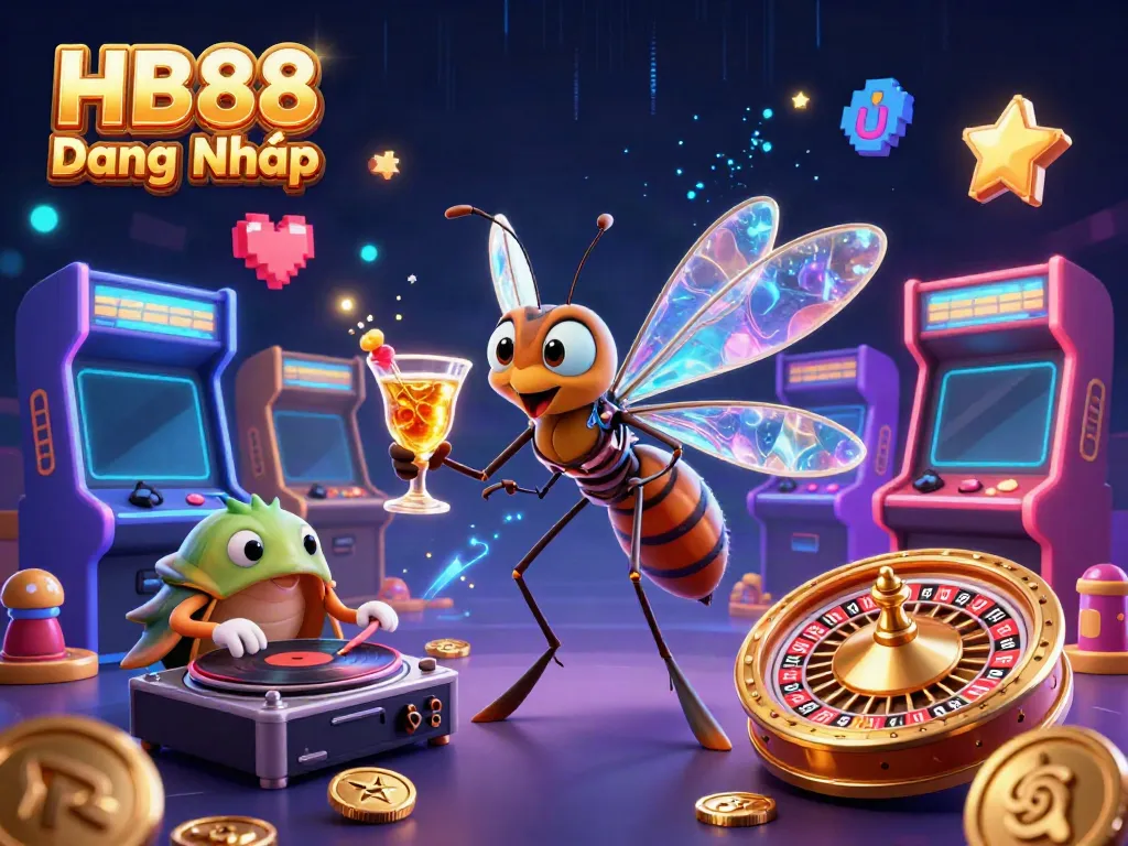 Experience HB88 Đăng Nhập with a lively casino-themed illustration featuring dynamic gaming elements and characters.