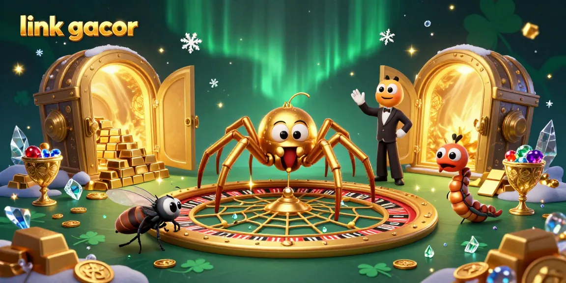 Engage with link gacor presenting a dynamic scene of vibrant casino elements and characters.