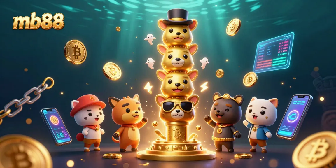 mb88 chơi cá cược trực tuyến với hình ảnh totem vàng đặc sắc và các yếu tố tiền điện tử rực rỡ.