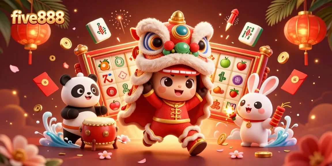 Engage with five888’s thrilling slots featuring dynamic lion dance characters celebrating luck and fortune.