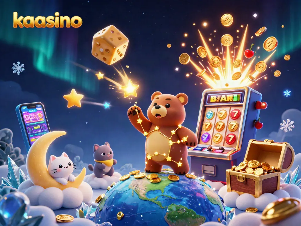 Kaasino offers a vibrant gaming experience with golden star characters and dynamic casino elements.