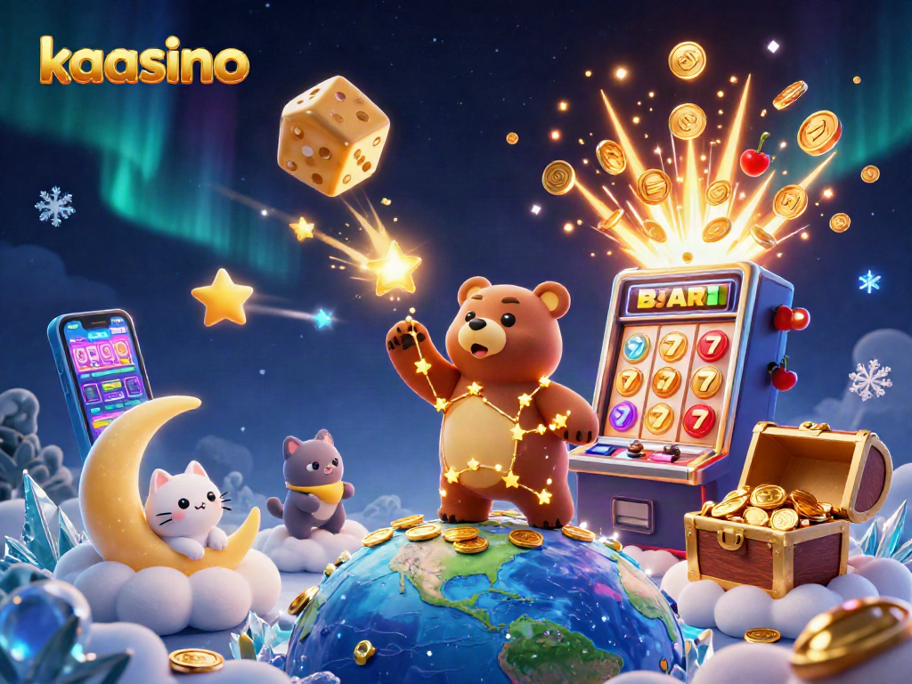 Kaasino offers a vibrant gaming experience with golden star characters and dynamic casino elements.