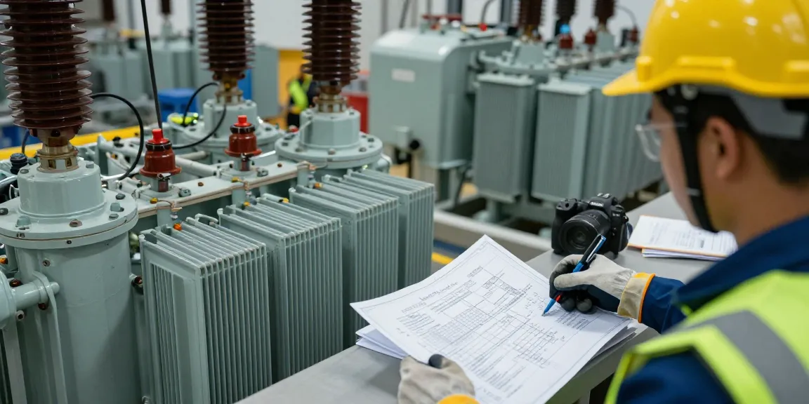 Technische inspectie van een 36 kV transformator in een industriële omgeving.