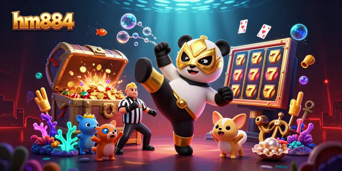 Experience the gaming thrill with hm884 as the panda kicks for a jackpot amidst shimmering symbols.