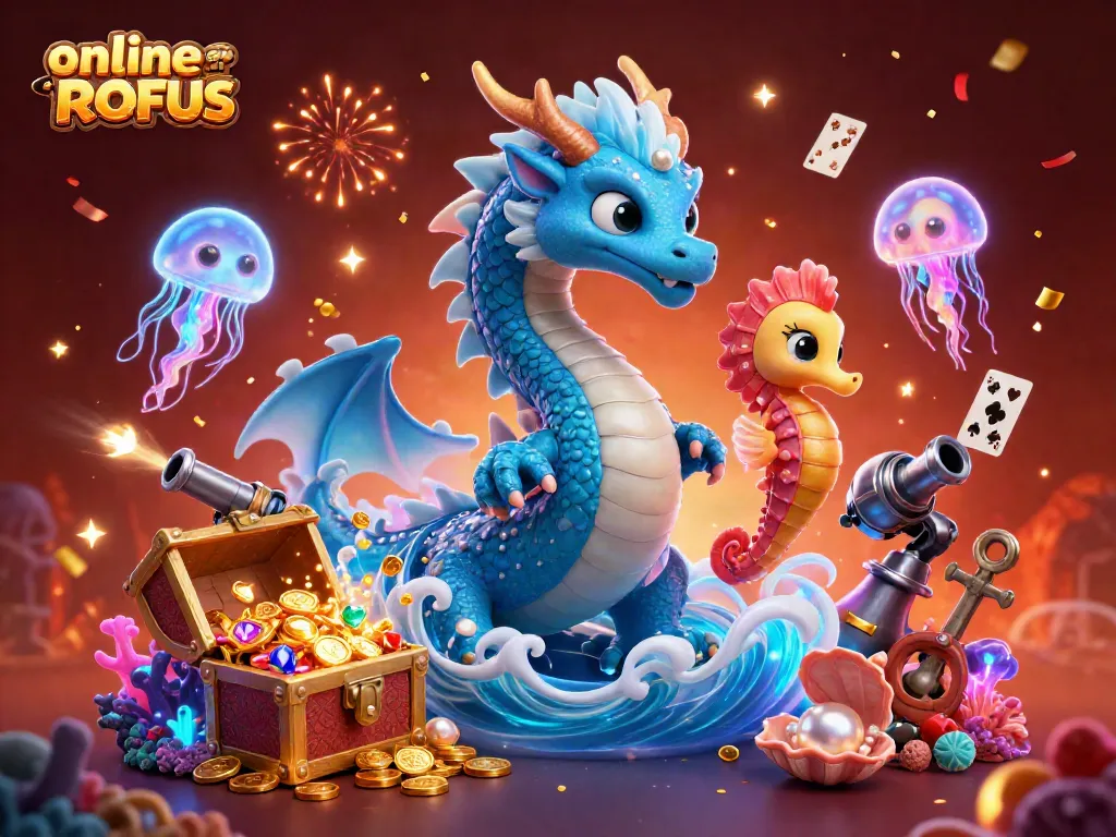 Engage with online casinoer uden ROFUS featuring a majestic dragon and vibrant sea creatures.