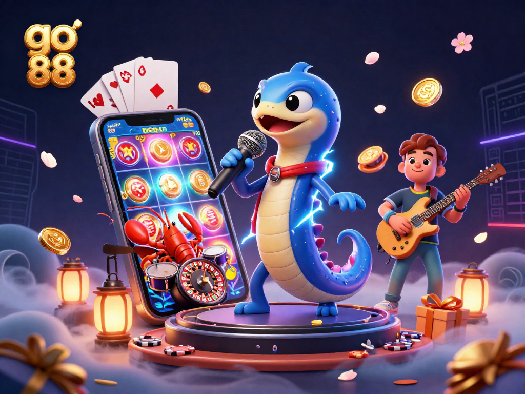 Win big with go 88 in this vibrant underwater casino scene, featuring colorful slot games and lively characters.