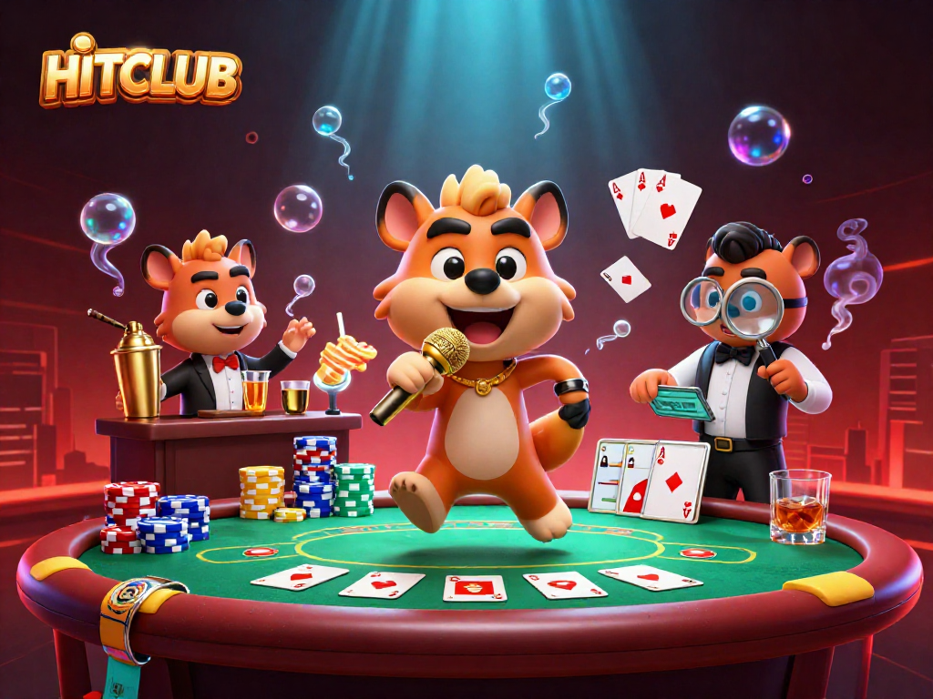 Experience HITCLUB's dynamic gambling environment with vibrant hyenas in a comedy casino scene.