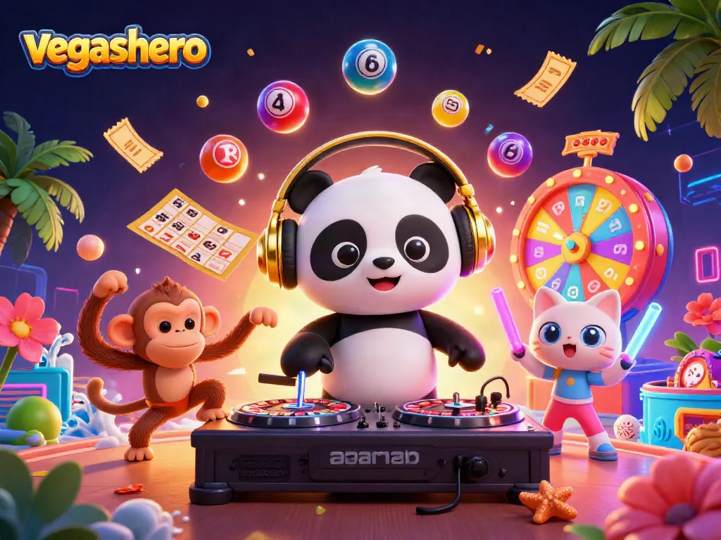 Experience thrilling action at VegasHero with iconic gaming characters and prizes in a vibrant casino setting.