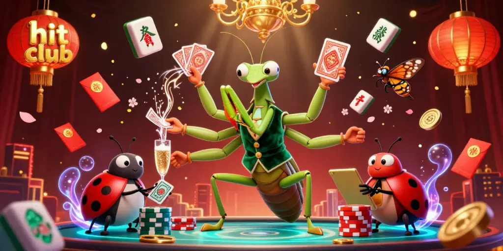 Engage with hit club activities highlighted by a vibrant cartoon illustration featuring gambling excitement and rich textures.