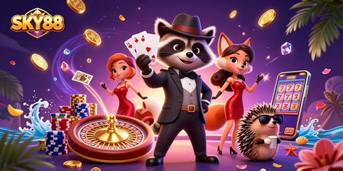 Experience thrilling games at SKY88 with charming characters and dazzling casino elements.