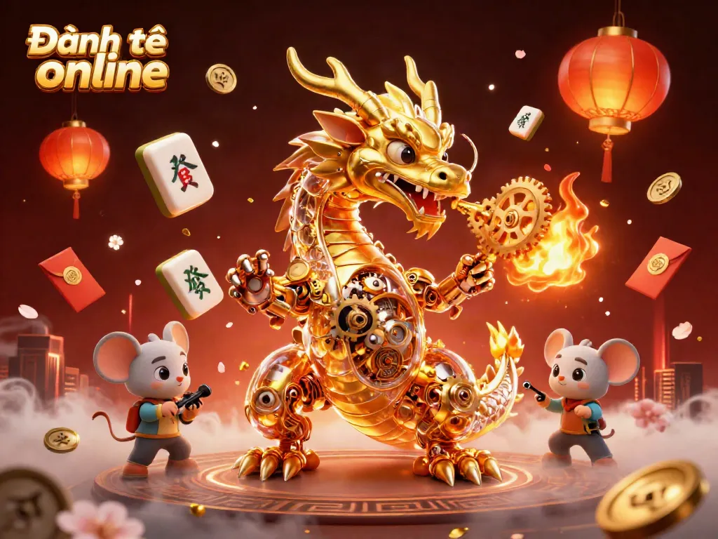 Engage in Đánh đề online with exciting golden dragon, festive elements, and colorful casino action