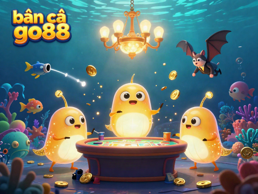 Engage in the thrilling bắn cá go88 underwater game with glowing characters and sea creatures in an exciting casino setting.