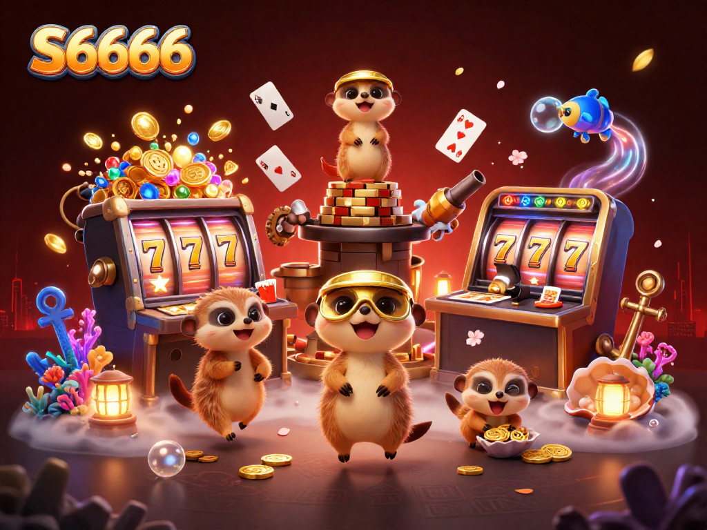 S6666 captivates players with vibrant 3D meerkat casino scene featuring engaging slots action.