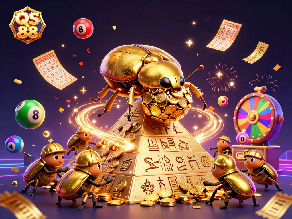 Experience the excitement of QS 88 with vibrant lottery elements and dynamic casino themes in a stunning scene.