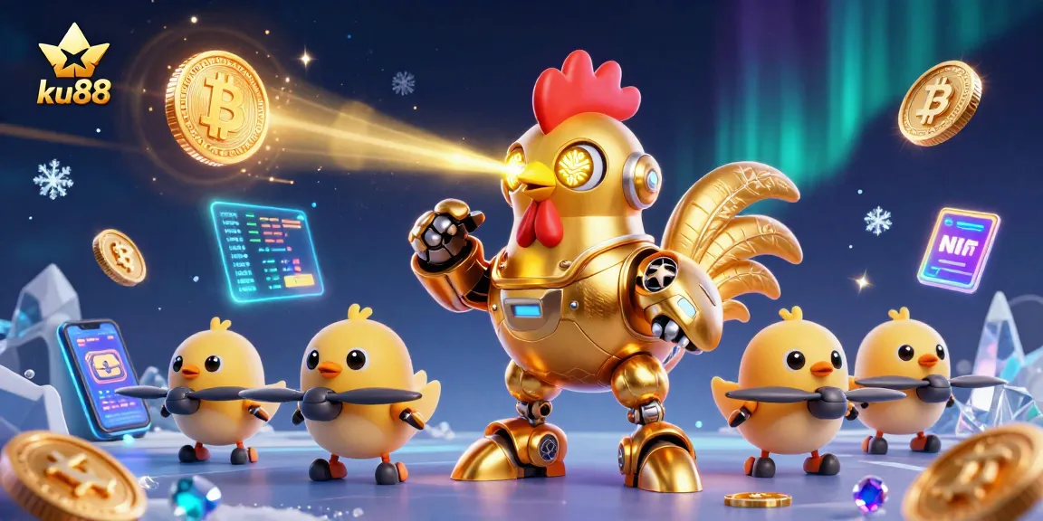 Betting with ku88: Experience massive wins as golden rooster robot dazzles in a dynamic casino scene.