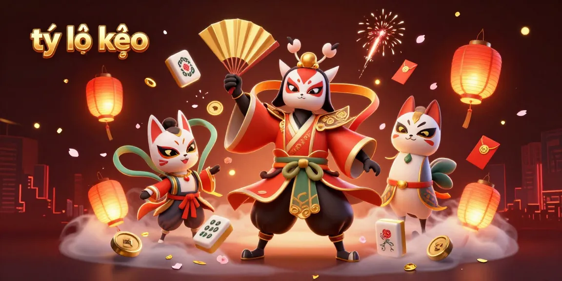 Experience the thrill of tỷ lệ kèo with a dynamic illustration of traditional characters and casino elements.