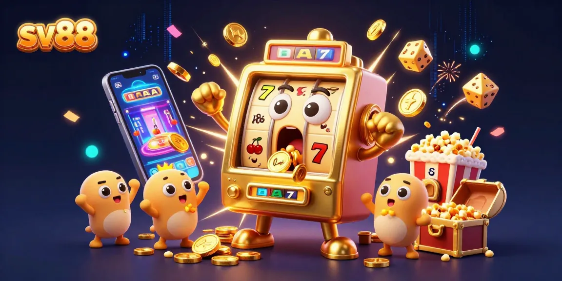 Celebrate the jackpot wins at sv88 with an exciting scene of vibrant slot machines and casino elements.